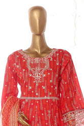 Bin Saeed Stitched 3 Piece Exclusive Lawn Frock Vol-01 Collection-SM-1484-Red